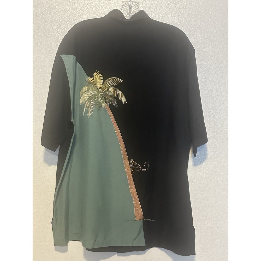TORI RICHARD 100% Silk Embroidered Monkey Palm Tree Hawaiian Camp Shirt Mens L